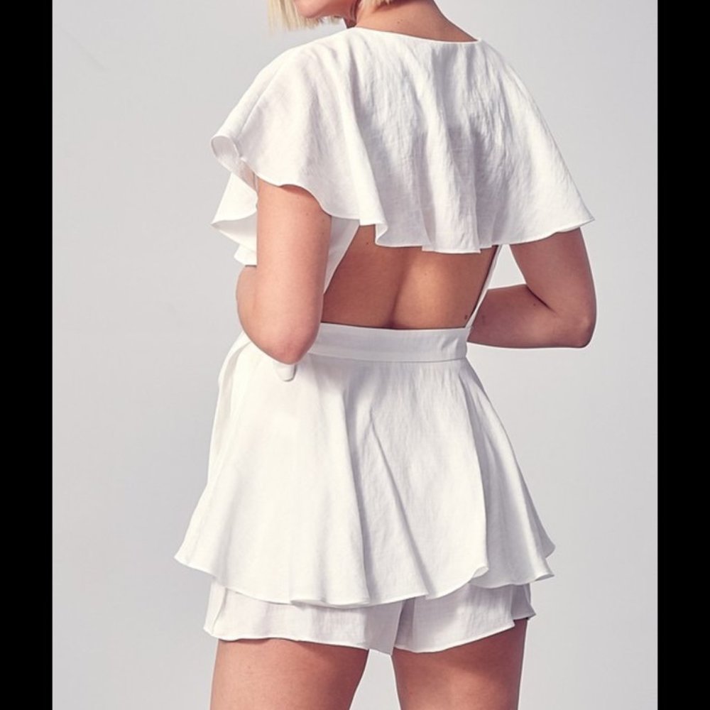 NWT white open back romper